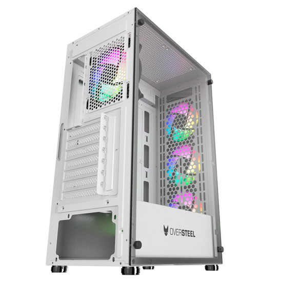 Mesh-Front mit 3D-Effekt 15 Beleuchtungsmodi Oversteel Kyanite RGB Gaming PC-Gehäuse inkl optimierter Luftstrom 3 x 120 mm RGB-Lüfter Platz für bis zu 8 Lüfter Farbe weiß 