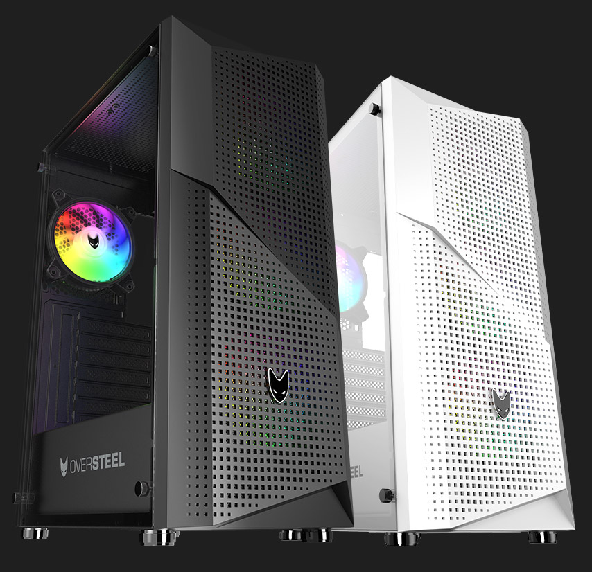 Platz für bis zu 8 Lüfter Oversteel Kyanite RGB Gaming PC-Gehäuse inkl 3 x 120 mm RGB-Lüfter 15 Beleuchtungsmodi Farbe schwarz Mesh-Front mit 3D-Effekt optimierter Luftstrom 